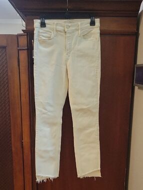 MOTHER | The Mid Rise Dazzler Ankle Step Fray Jeans Antique White Wash - Size 29